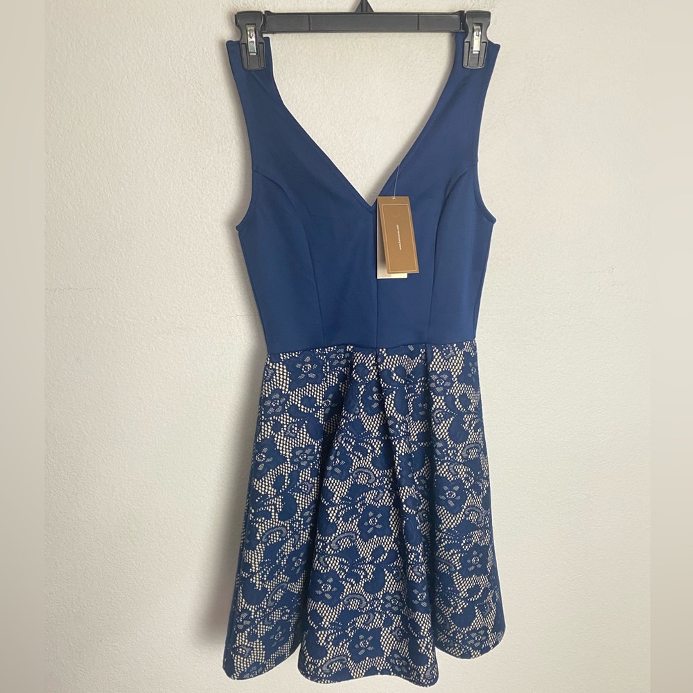 Francesca's Blue Rain Navy Laced Dress Small NWT.